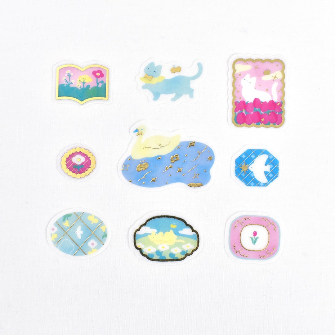 Gold Foil Flake Sticker Series designed by Nagomi Miyashita - Cat Days / Sweet Treats