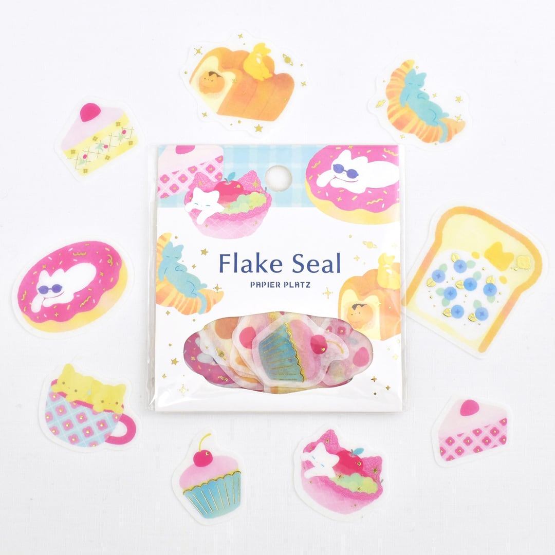 Gold Foil Flake Sticker Series designed by Nagomi Miyashita - Cat Days / Sweet Treats