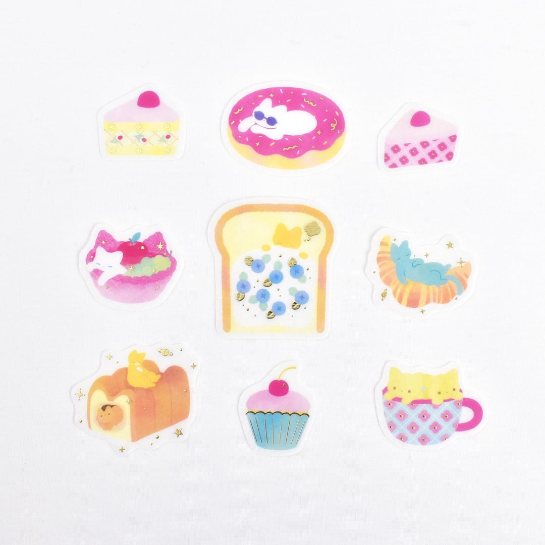 Gold Foil Flake Sticker Series designed by Nagomi Miyashita - Cat Days / Sweet Treats