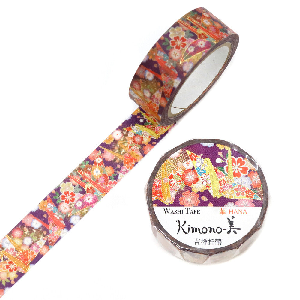Kimono Hana Series Gold Foil Washi Tape - Kichijo Orizuru
