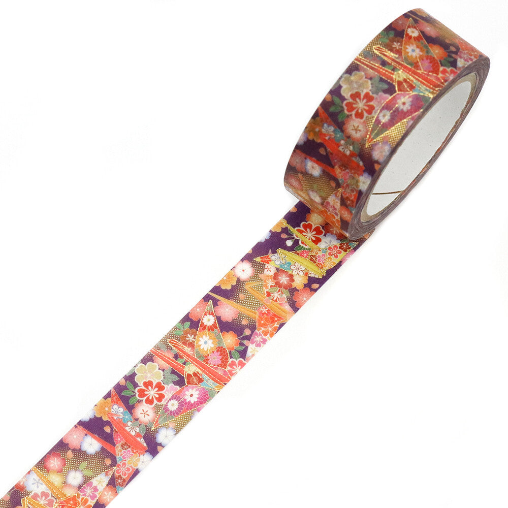Kimono Hana Series Gold Foil Washi Tape - Kichijo Orizuru