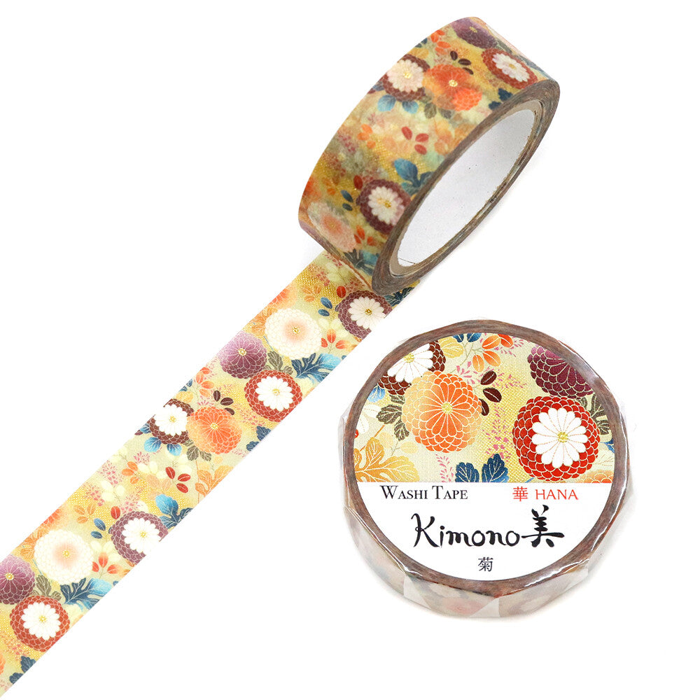 Kimono Hana Series Gold Foil Washi Tape - Kiku