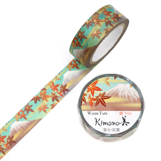 Kimono Yuu Series Gold Foil Washi Tape - Fuji and Autumn Leaves