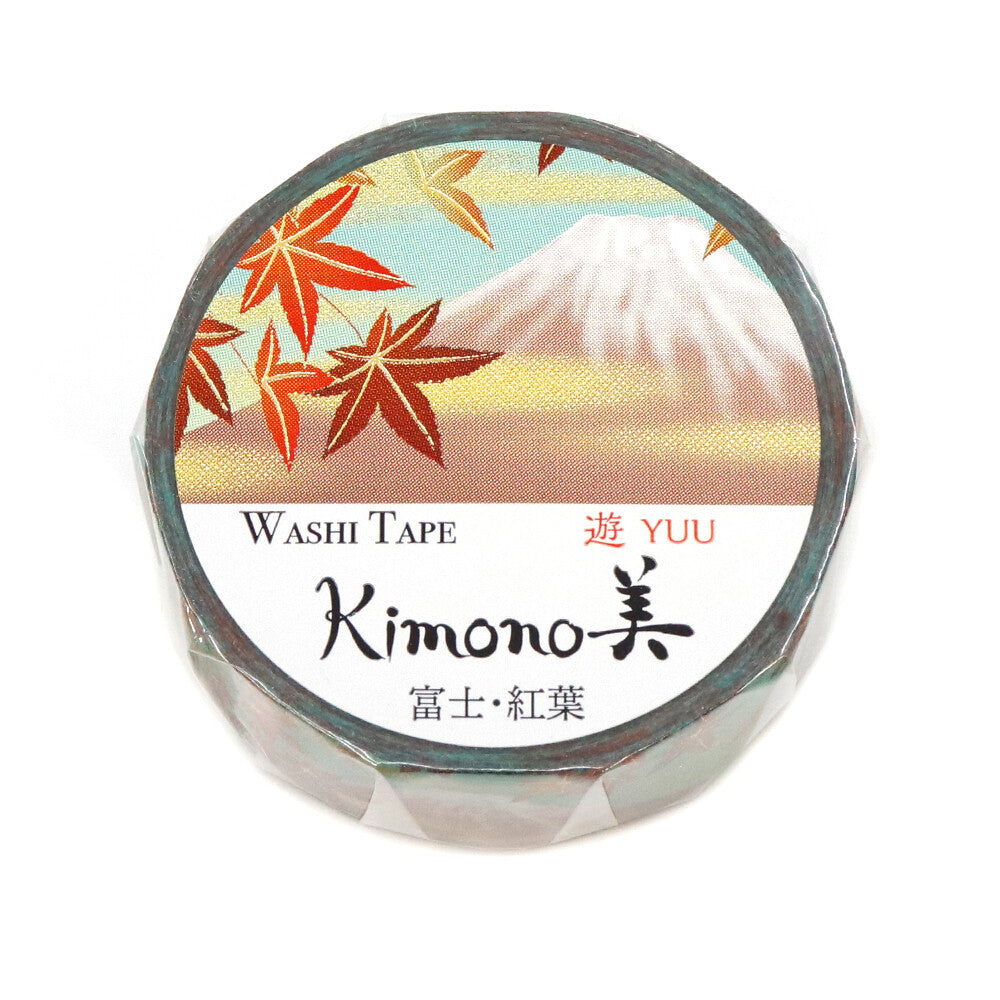 Kimono Yuu Series Gold Foil Washi Tape - Fuji and Autumn Leaves