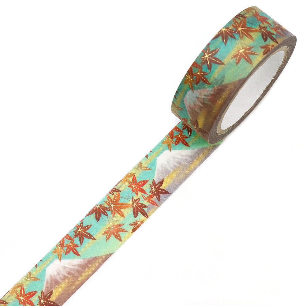 Kimono Yuu Series Gold Foil Washi Tape - Fuji and Autumn Leaves