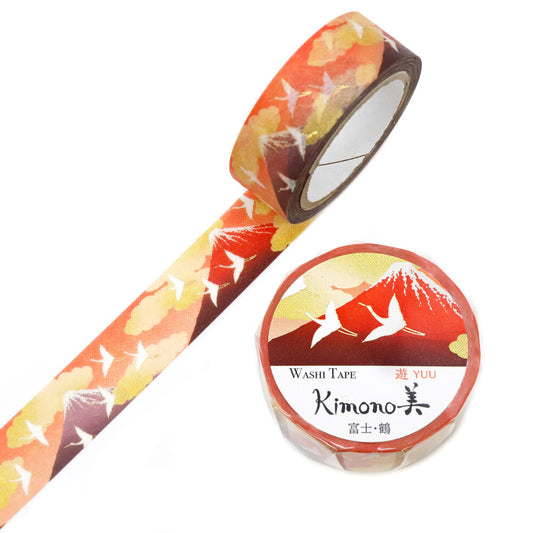 Kimono Yuu Series Gold Foil Washi Tape - Fuji and Cranes