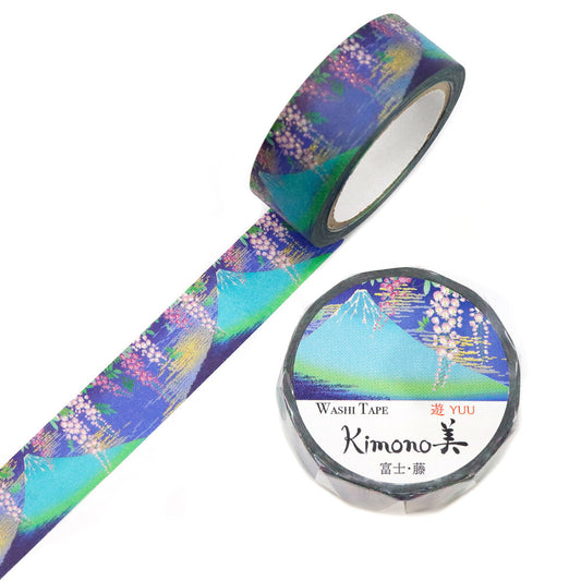 Kimono Yuu Series Gold Foil Washi Tape - Fuji and Wisteria