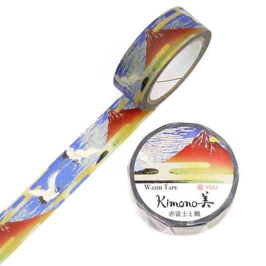Kimono Yuu Series Gold Foil Washi Tape - Red Fuji and Crane
