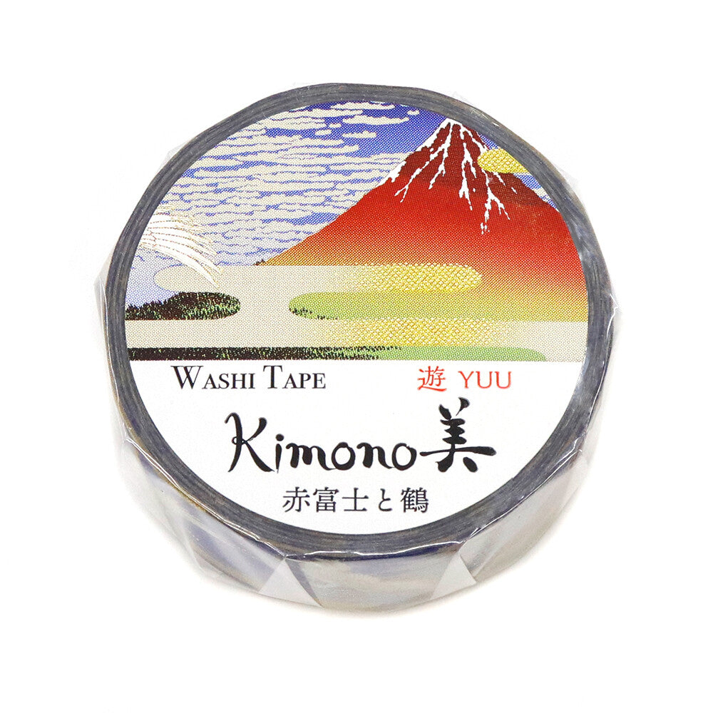 Kimono Yuu Series Gold Foil Washi Tape - Red Fuji and Crane