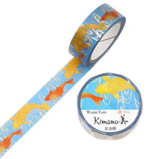 Kimono Yuu Series Gold Foil Washi Tape - Red Gold Koi