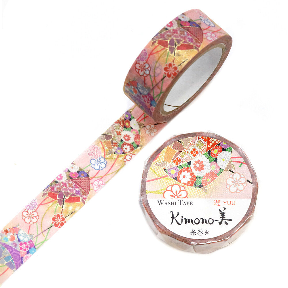 Kimono Yuu Series Gold Foil Washi Tape - Thread-wrapped