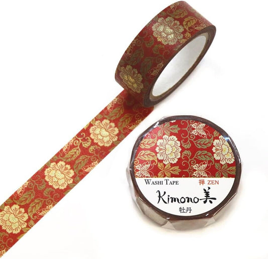 Kimono Zen Series Gold Foil Washi Tape GR-3055 Peony