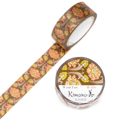 Kimono Zen Series Gold Foil Washi Tape - Peony Arabesque
