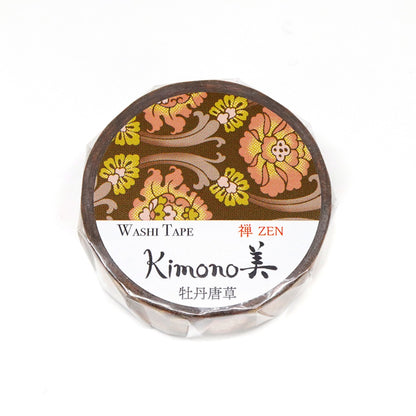 Kimono Zen Series Gold Foil Washi Tape - Peony Arabesque