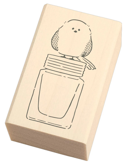 Masute no Aibo Series Wood Stamp - Long-tailed tit and Ink