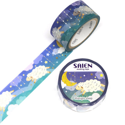 Saien Special Gold & Silver Foil Washi Tape Series - Midnight Sheep