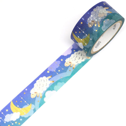 Saien Special Gold & Silver Foil Washi Tape Series - Midnight Sheep