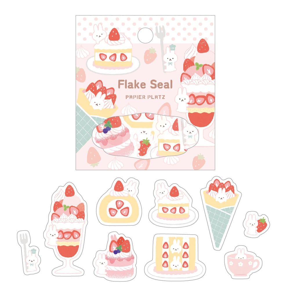 Bunny Strawberry Sweets Dessert Gold Foil Flake Sticker