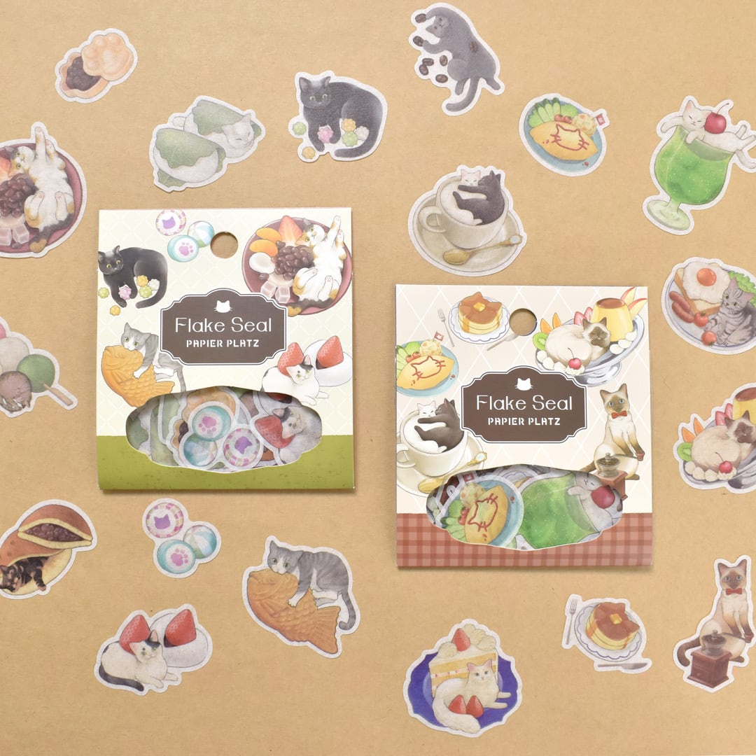 Flake Sticker Series designed by Natsunoka - Cats & Japanese Sweets / Cat Café