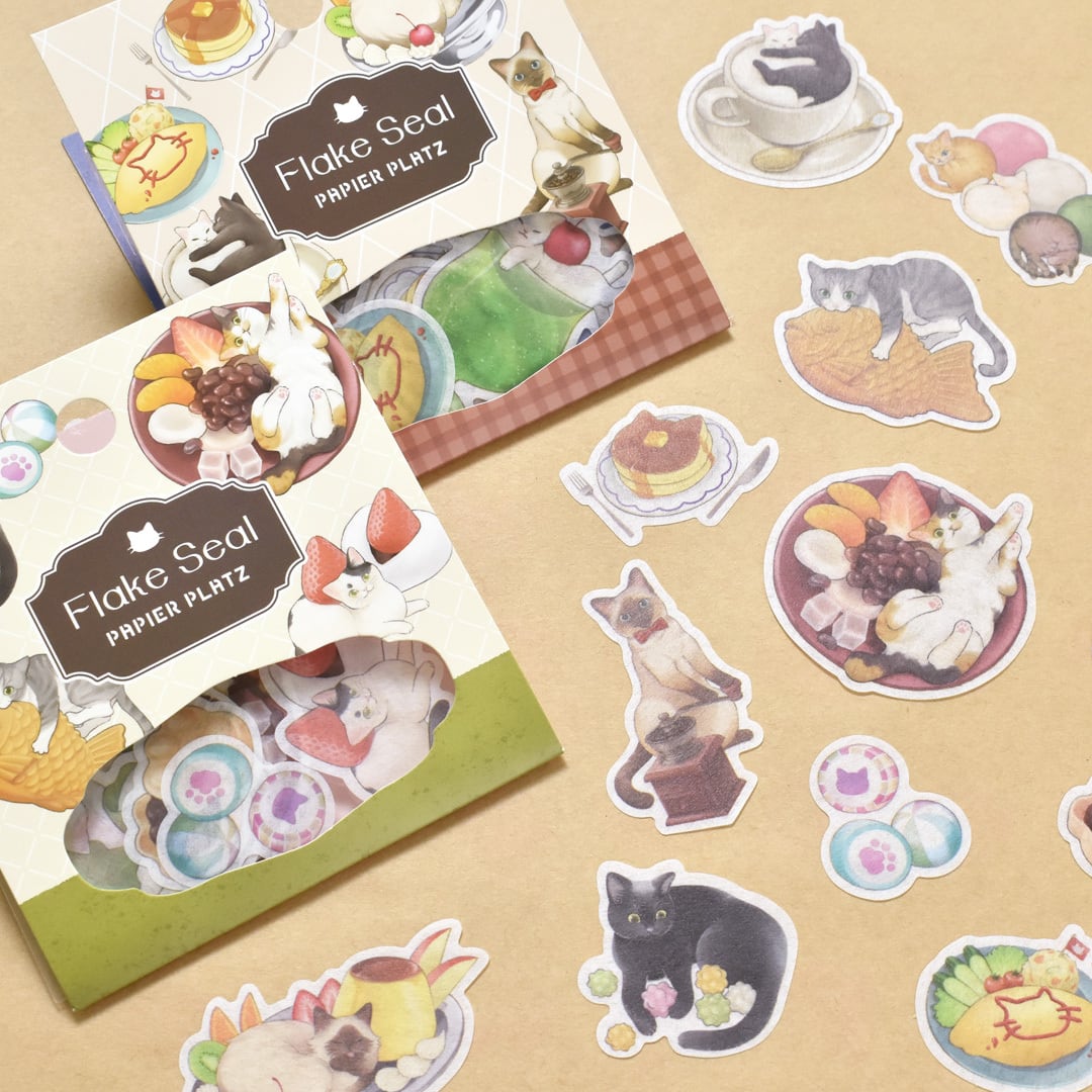 Flake Sticker Series designed by Natsunoka - Cats & Japanese Sweets / Cat Café