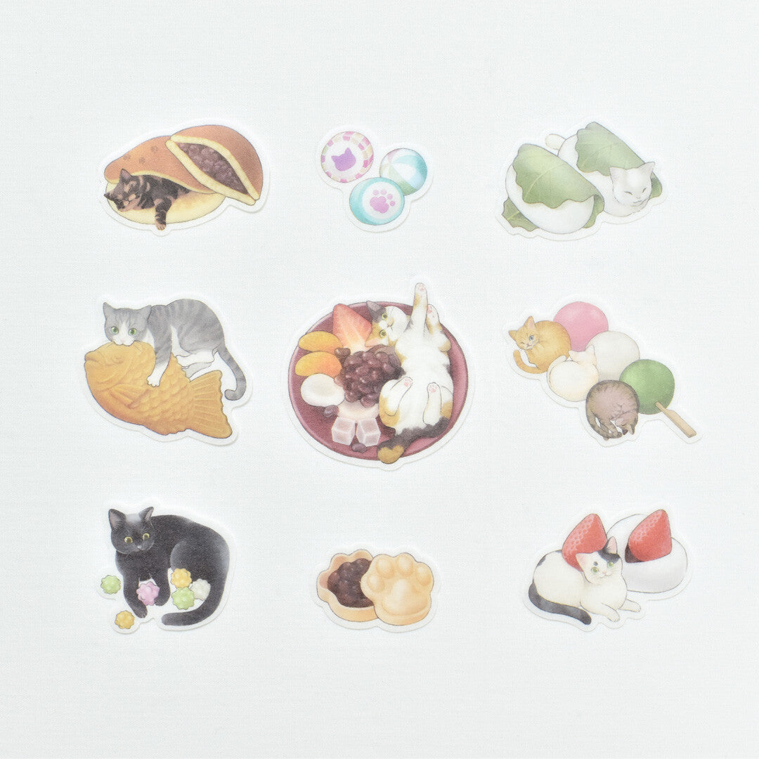 Flake Sticker Series designed by Natsunoka - Cats & Japanese Sweets / Cat Café