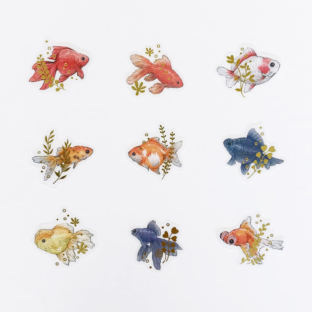 Gold Foil Flake Sticker Series designed by Milina - Love Bird / Goldfish