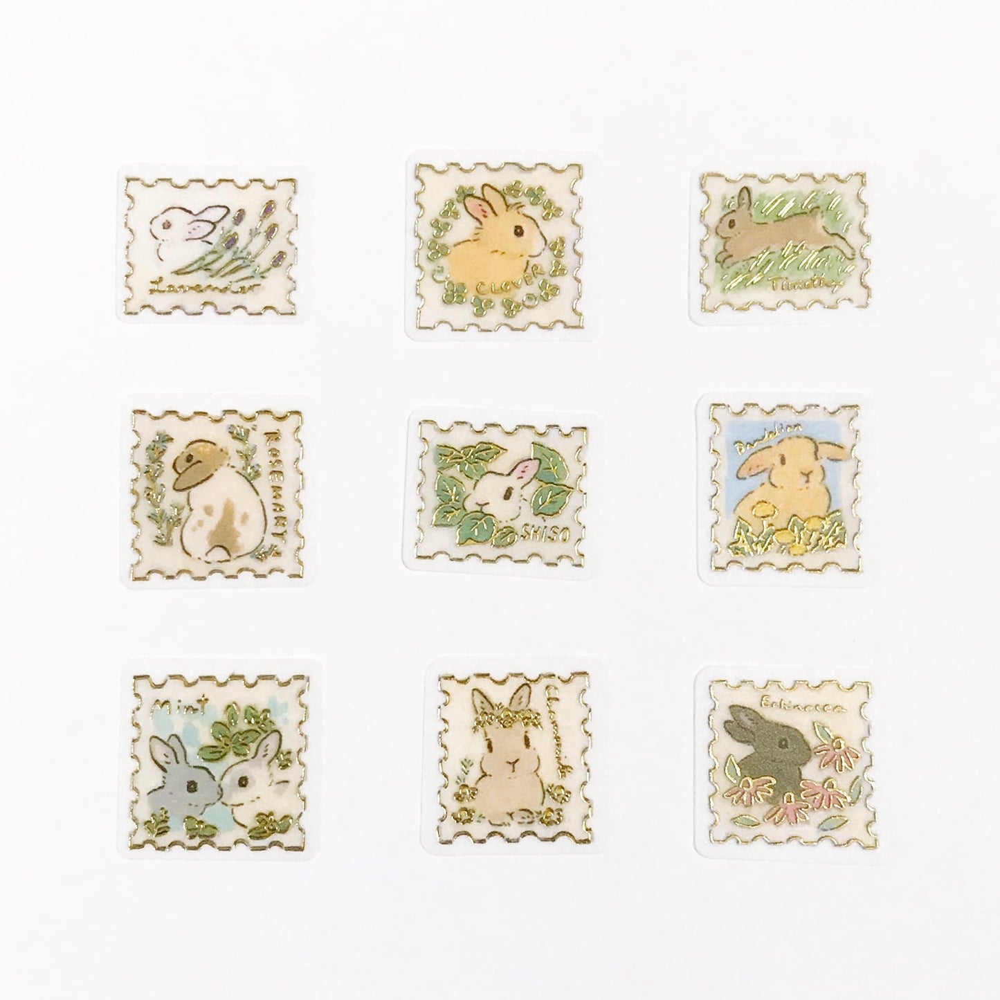 Gold Foil Flake Sticker Series designed by Schinako Moriyama - Rabbit Stamp