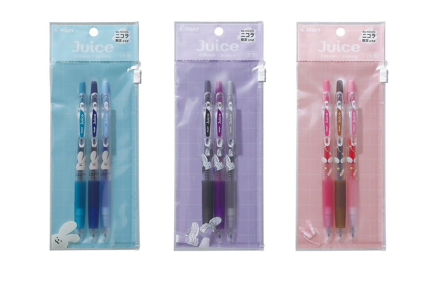 Pilot - Juice x Nicola 0.38mm Gel Pen Set - Blue Green / Pink Bown / Purple Gray