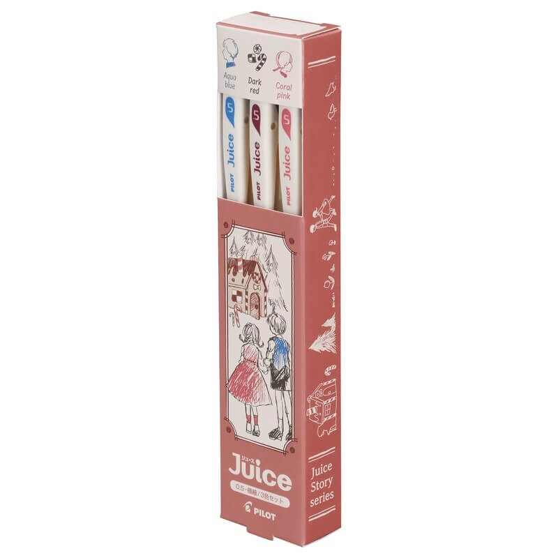 Pilot - Juice up 10th Anniversary Vol.3 Fairy Tale Series 0.5mm Gel Pen Set - Hansel and Gretel / Aqua Blue, Dark Red, Coral Pink