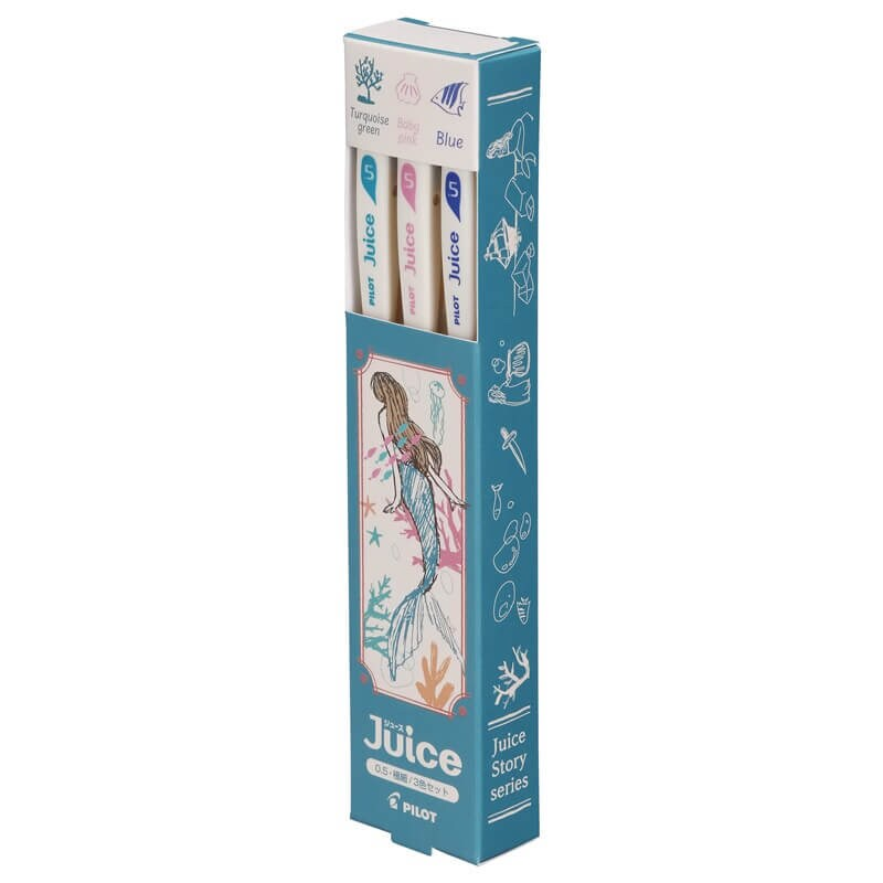 Pilot - Juice up 10th Anniversary Vol.3 Fairy Tale Series 0.5mm Gel Pen Set - The Little Mermaid / Turquoise Green, Baby Pink, Blue 