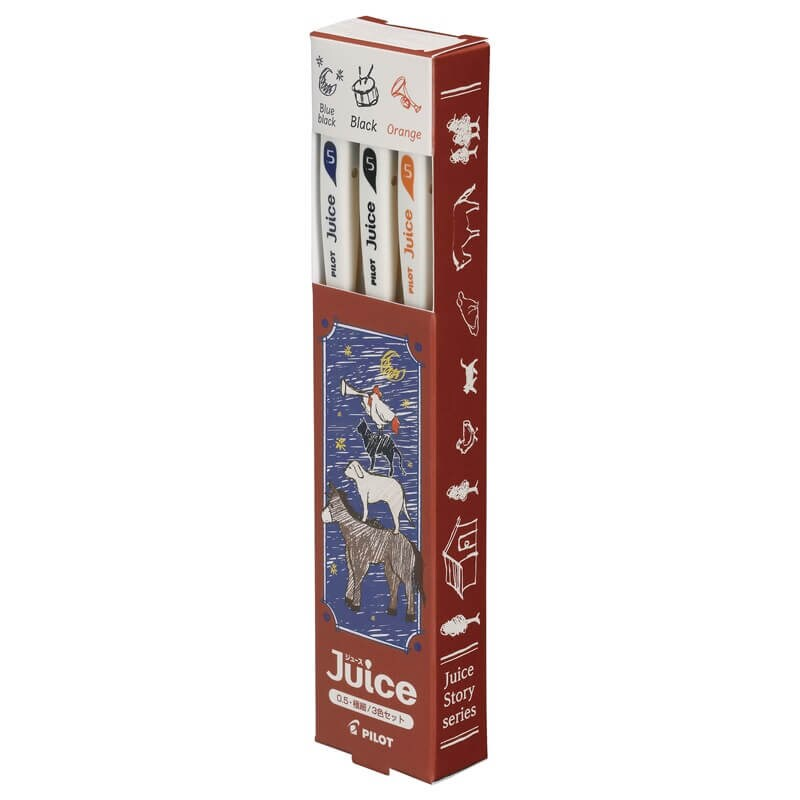 Pilot - Juice up 10th Anniversary Vol.3 Fairy Tale Series 0.5mm Gel Pen Set - The Town Musicians of Bremen / Blue Black, Black, Orange
