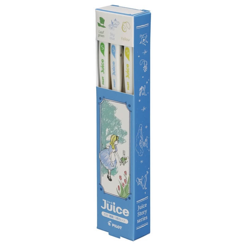 Pilot - Juice up 10th Anniversary Vol.3 Fairy Tale Series 0.5mm Gel Pen Set - Alice's adventures in Wonderland / Life Green, Sky Blue, Yellow