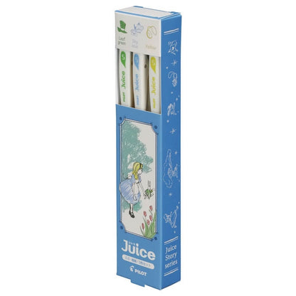 Pilot - Juice up 10th Anniversary Vol.3 Fairy Tale Series 0.5mm Gel Pen Set - Alice's adventures in Wonderland / Life Green, Sky Blue, Yellow