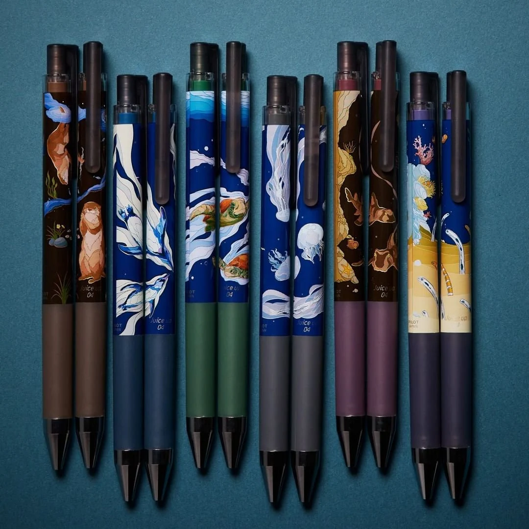 Pilot - Juice UP x Necoco Anna 0.4mm Gel Pen - Sea Creatures - Minase (Brown) / Pengiun (Blue) / Sea Turtle (Green) / Jelly Fish (Black) / Tiger Shark (Red) / Garden Eel (Violet)
