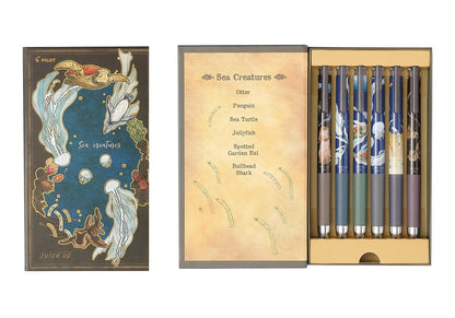 Pilot - Juice UP x Necoco Anna 0.4mm Gel Pen Special Set - Sea Creatures - Minase (Brown) / Pengiun (Blue) / Sea Turtle (Green) / Jelly Fish (Black) / Tiger Shark (Red) / Garden Eel (Violet)