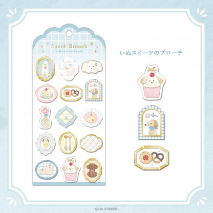 Q-LIA - Sucré Brooch Series Gold Foil Sticker - Candy Puppy Brooch