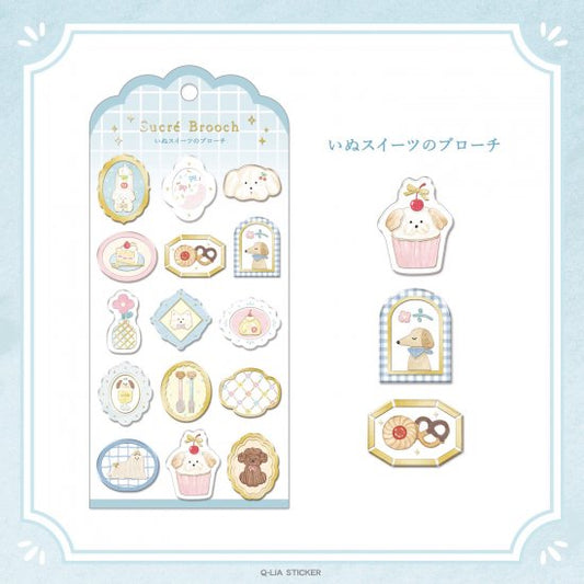 Q-LIA - Sucré Brooch Series Gold Foil Sticker - Candy Puppy Brooch