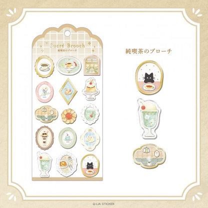 Q-LIA - Sucré Brooch Series Gold Foil Sticker - Tea Brooch