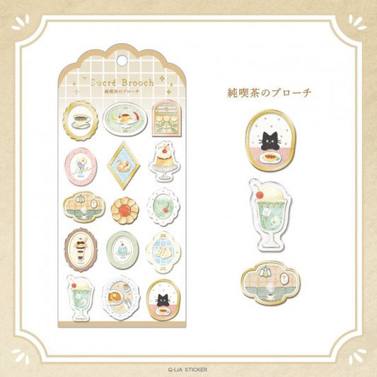 Q-LIA - Sucré Brooch Series Gold Foil Sticker - Tea Brooch