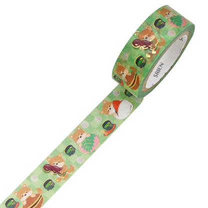 Saien Foil Series Gold Foil Washi Tape - Shiba Inu and Japanese Sweets