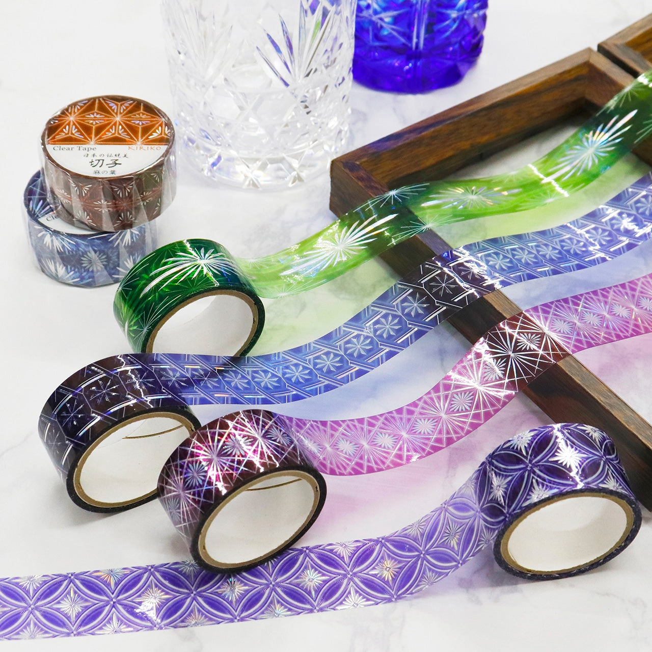 Saien Holographic Foil Kiriko Clear Tape - Asanoha