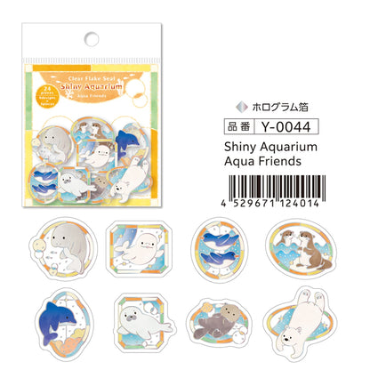 Saien Shiny Aquarium Series Gold Foil Clear Flake Stickers - Aqua Friends