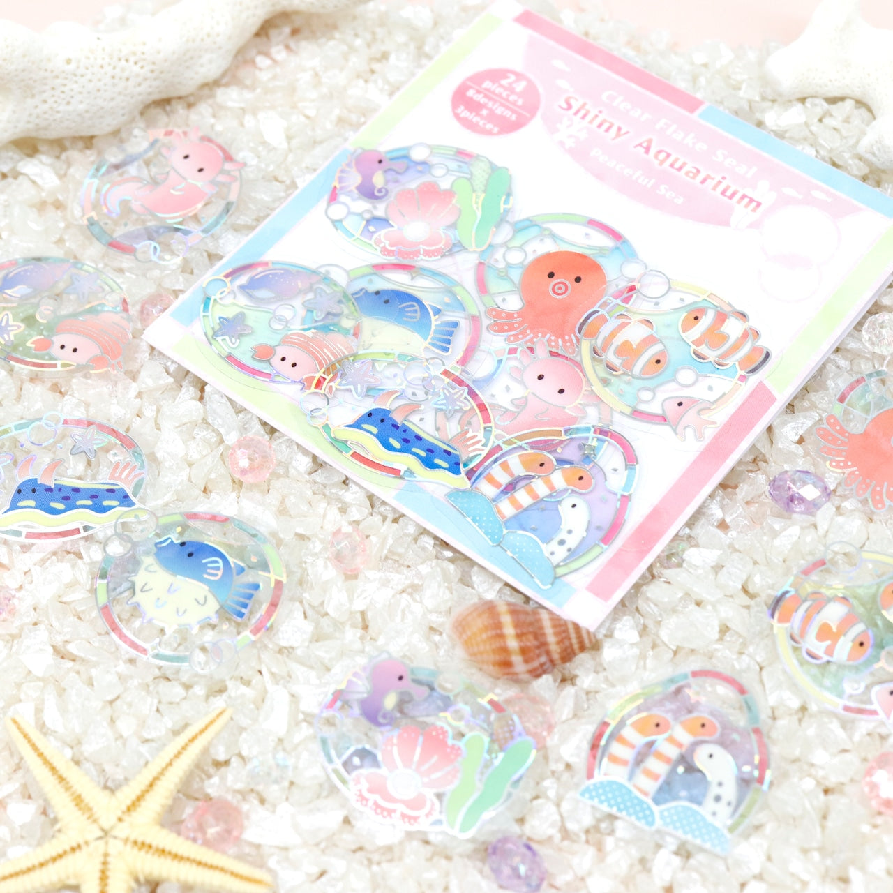 Saien Shiny Aquarium Series Gold Foil Clear Flake Stickers - Peaceful Sea