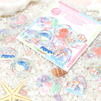 Saien Shiny Aquarium Series Gold Foil Clear Flake Stickers - Peaceful Sea