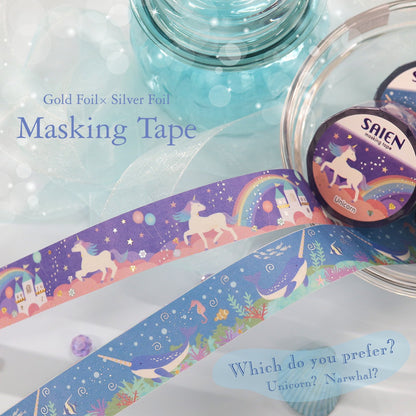 Saien Special Gold & Silver Foil Washi Tape Series - Unicorn