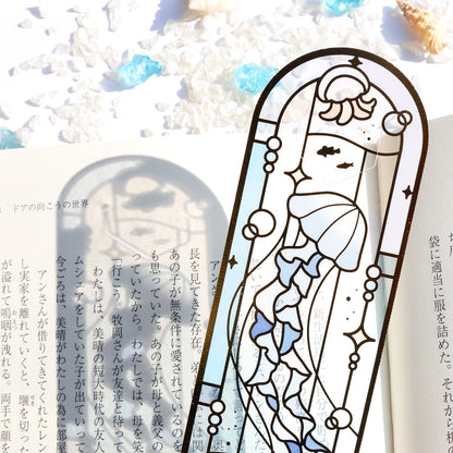 Saien Stained-Glass Gold Foil Transparent Bookmark - Jellyfish