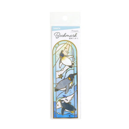 Saien Stained-Glass Gold Foil Transparent Bookmark - Penguin