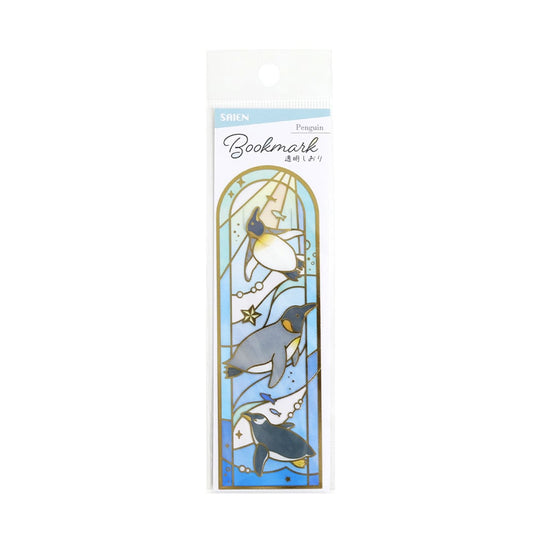 Saien Stained-Glass Gold Foil Transparent Bookmark - Penguin