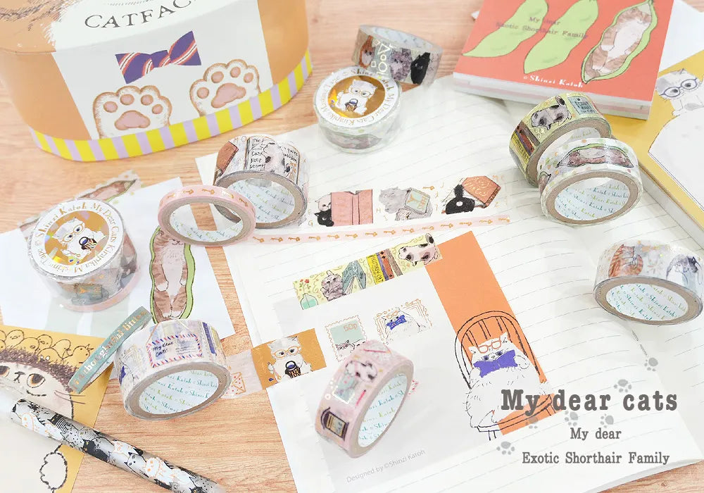 My Dear Cats Series Sparkling Foil Washi Tape - Reading Cat