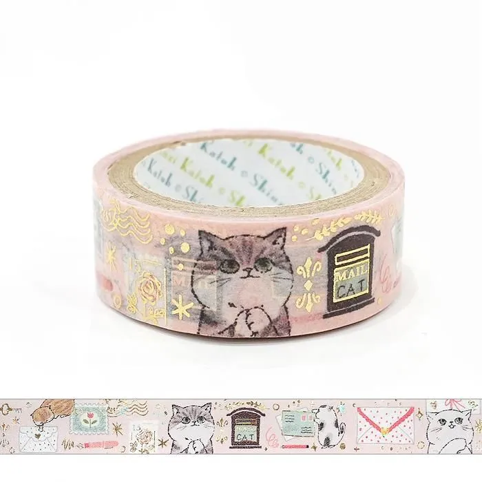 My Dear Cats Series Sparkling Foil Washi Tape - Letter-Writing Cat